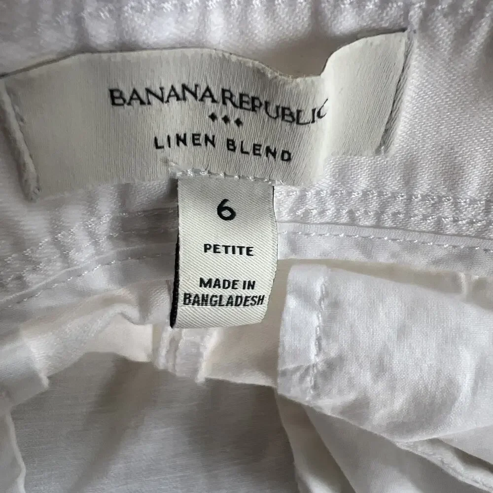 Banana Republic Linen Blend Pleated Wide Leg Pants White High Rise Coastal 6P